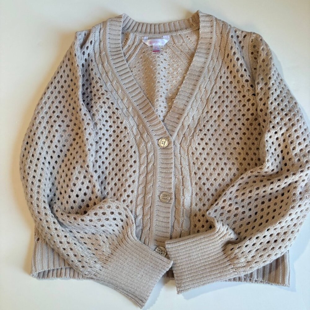 Ivory Open Knit Cable Cardigan Sweater Cottagecore Summer neutral XL